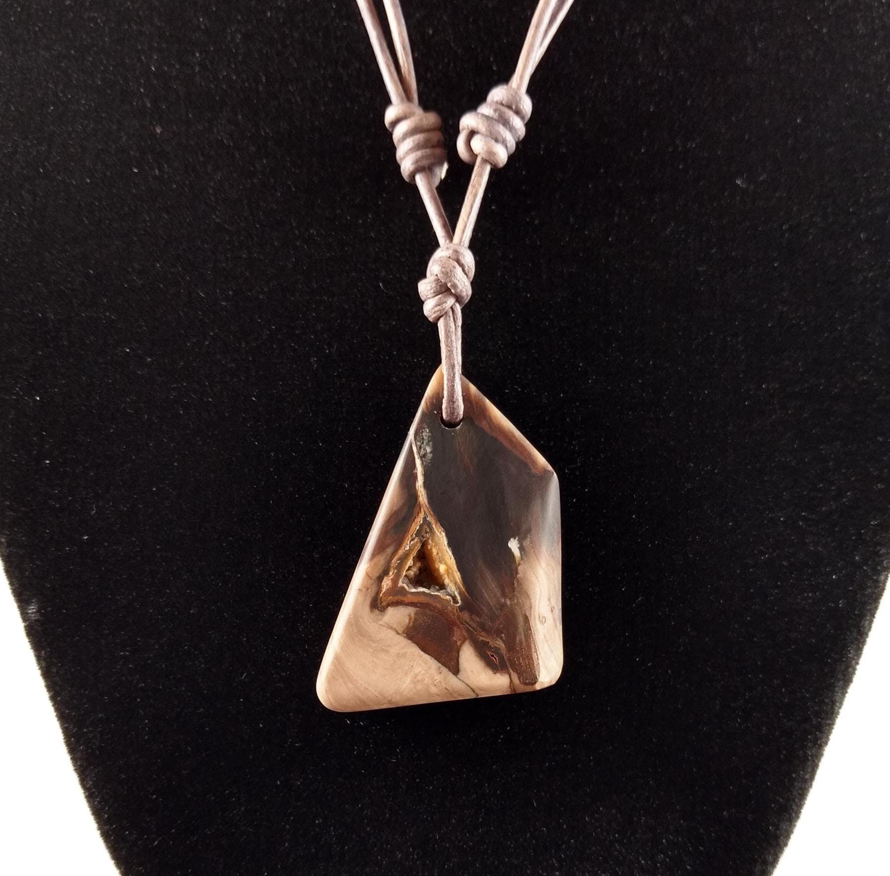 Petrified Wood Pendant Adjustable Leather Necklace Handmade By Chris Hay Petrified Wood Pendant Adjustable Leather Necklace Handmade By Chris Hay