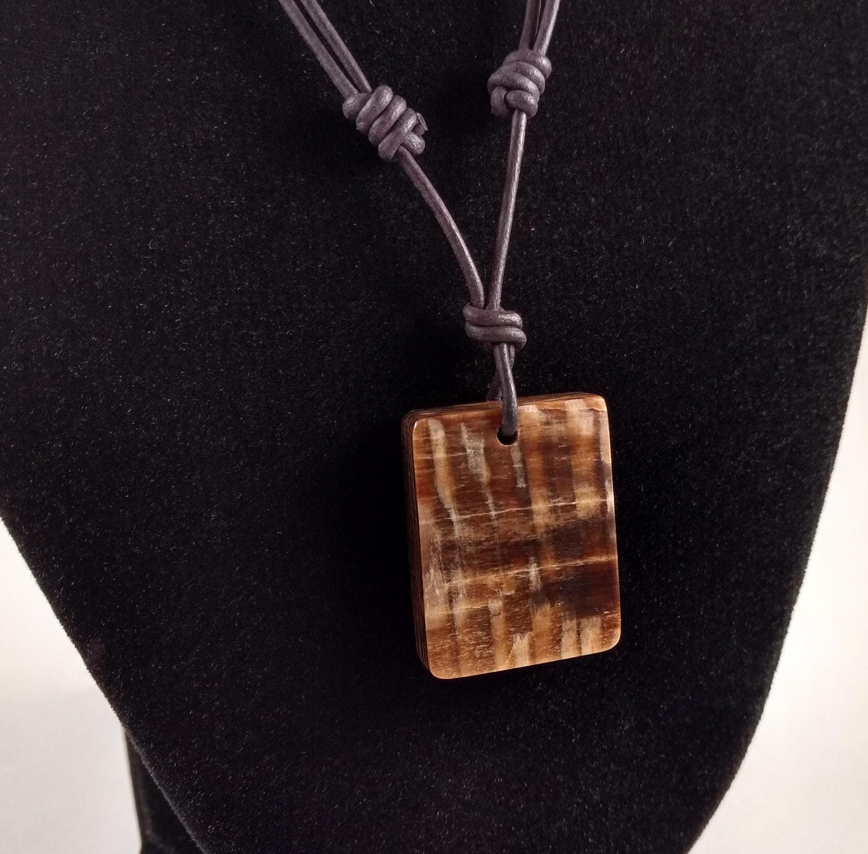 Petrified Wood Pendant Adjustable Leather Necklace Handmade By Chris Hay
