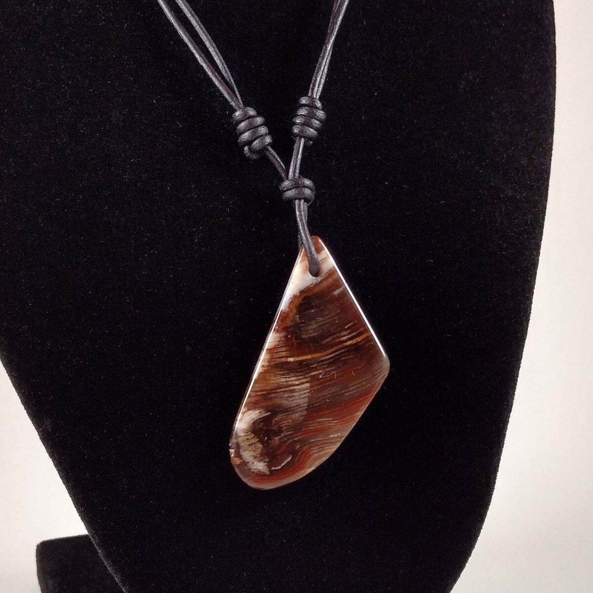 Petrified Wood Pendant Adjustable Leather Necklace Handmade By Chris Hay