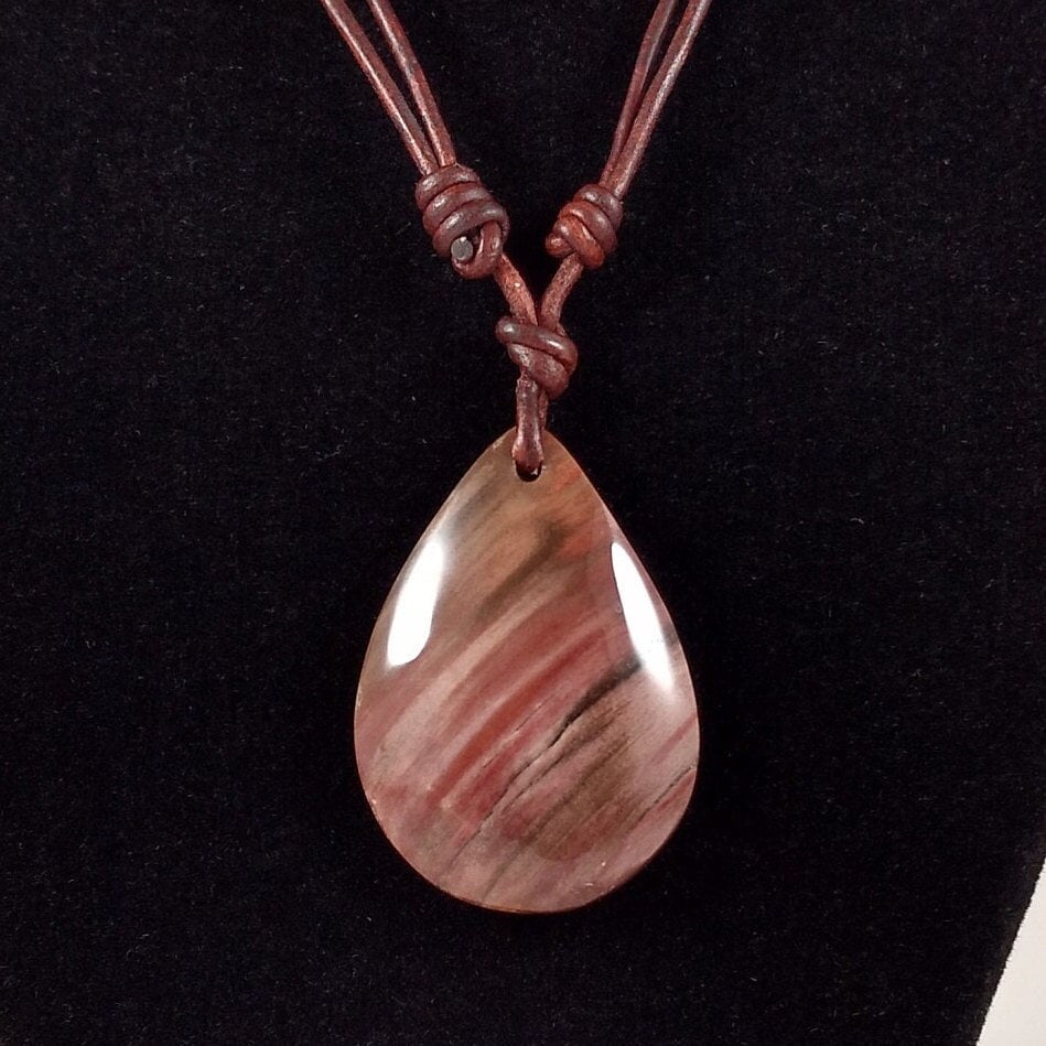 Petrified Wood Pendant Adjustable Leather Necklace Handmade By Chris Hay