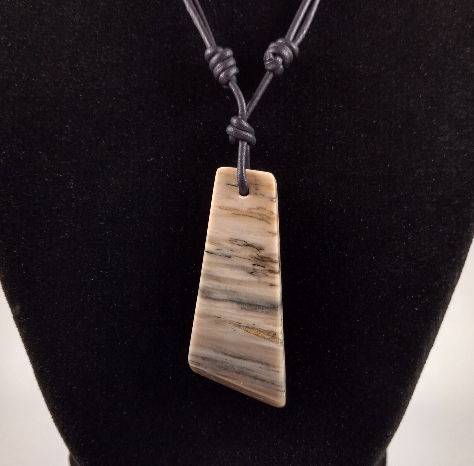 Petrified Wood Pendant Adjustable Leather Necklace Handmade By Chris Hay