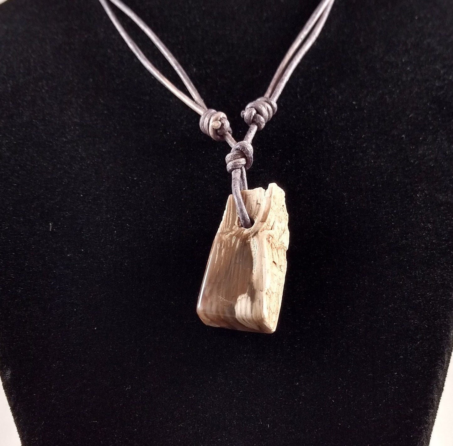 Petrified Wood Pendant And Adjustable Leather Necklace Handmade By Chris Hay Petrified Wood Pendant And Adjustable Leather Necklace Handmade By Chris Hay