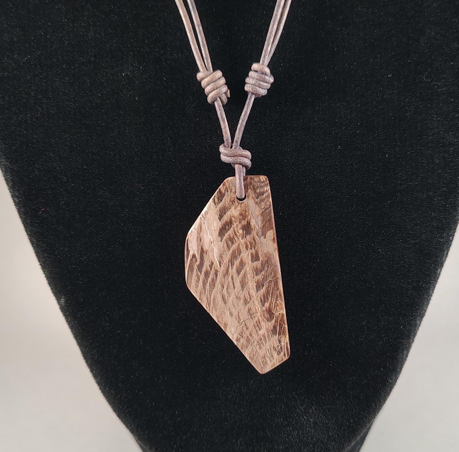 Petrified Wood Pendant And Adjustable Leather Necklace Handmade By Chris Hay