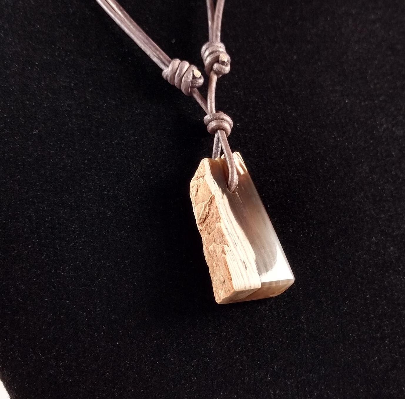 Petrified Wood Pendant And Adjustable Leather Necklace Handmade By Chris Hay