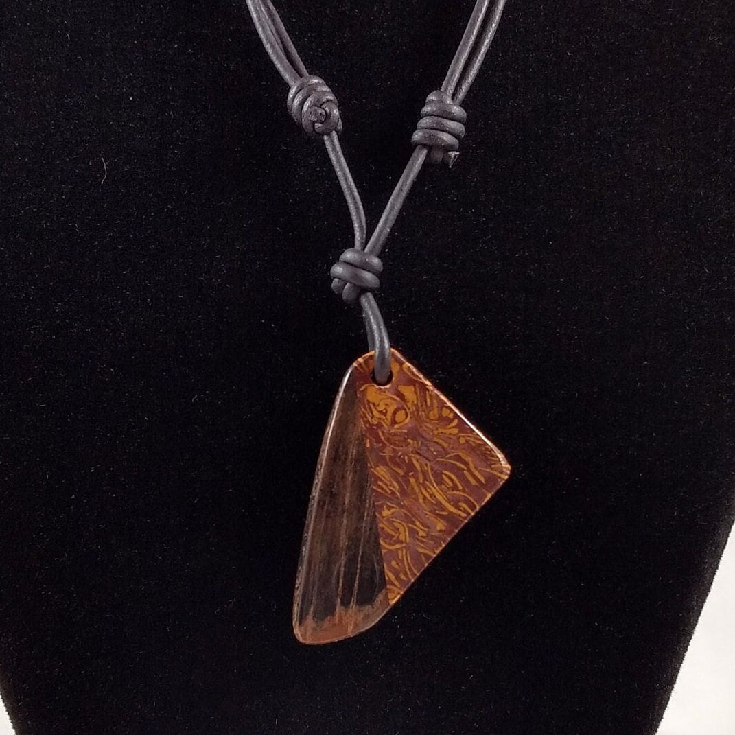 Petrified Wood And Miriam Jasper Pendant Adjustable Leather Necklace Handmade By Chris Hay