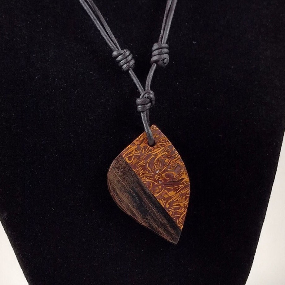 Petrified Wood And Miriam Jasper Pendant Adjustable Leather Necklace Handmade By Chris Hay