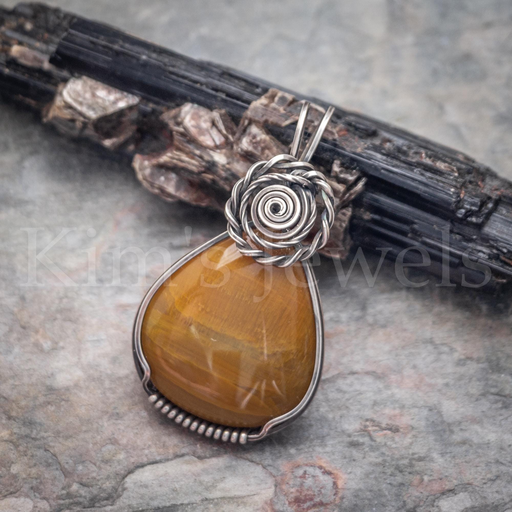 Arizona Yellow Petrified Wood Agatized Gemstone, Oxidized Sterling Silver Wire Wrapped Pendant Arizona Yellow Petrified Wood Agatized Gemstone, Oxidized Sterling Silver Wire Wrapped Pendant