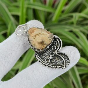 Handmade Petrified Wood Pendant: 925 Sterling Silver Gemstone Jewelry