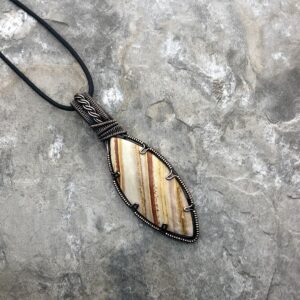 Handmade Petrified Wood Pendant: Copper Wire Wrapped Jewelry - Handmade in the USA          0252