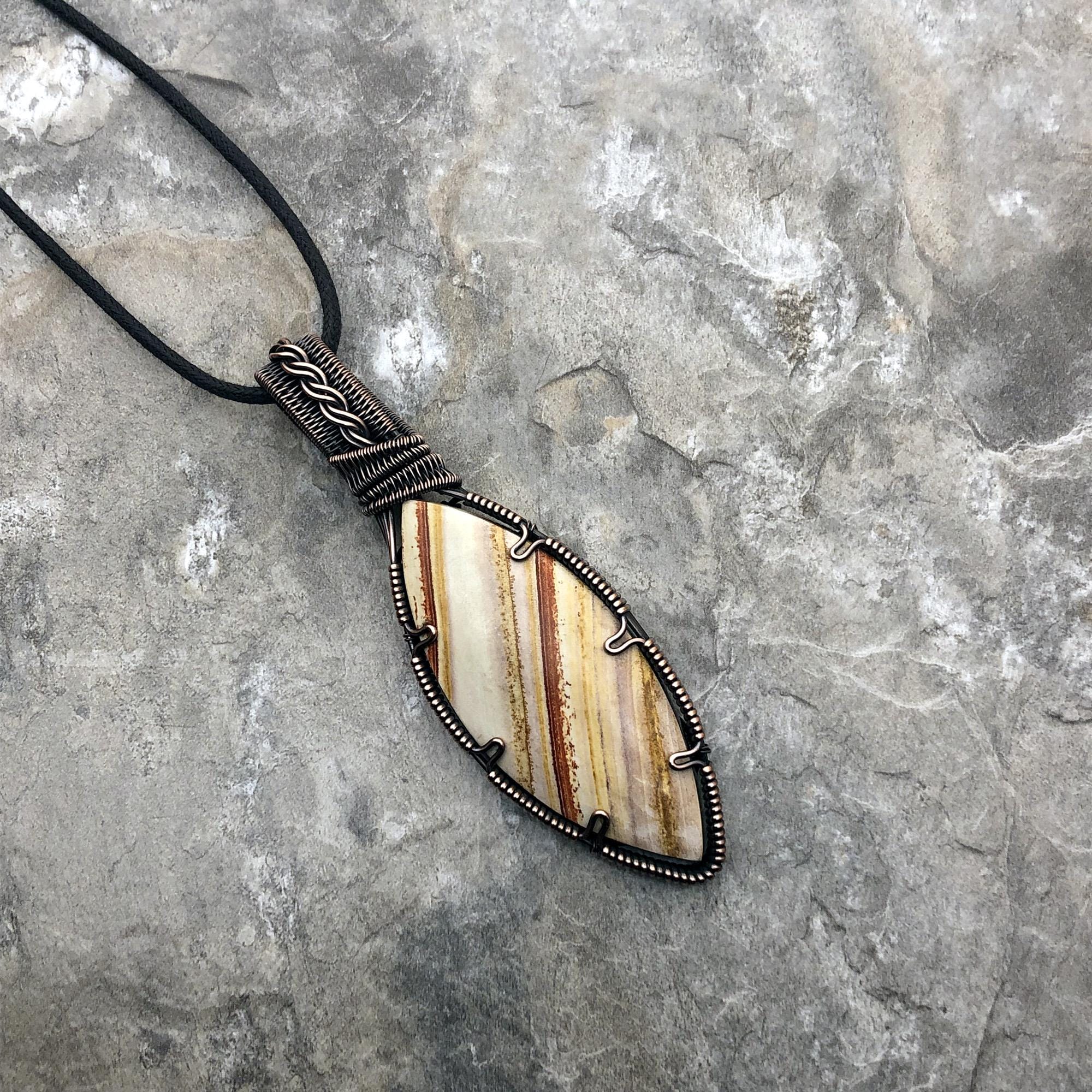 Handmade Petrified Wood Pendant: Copper Wire Wrapped Jewelry - Handmade In The Usa 0252 Handmade Petrified Wood Pendant: Copper Wire Wrapped Jewelry - Handmade In The Usa 0252