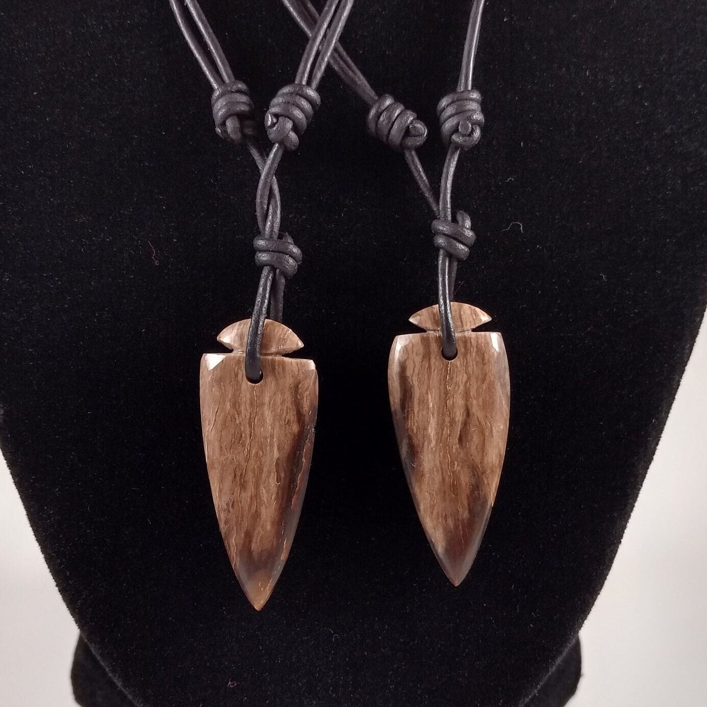 Matching Petrified Wood Pendant Adjustable Leather Necklaces Handmade By Chris Hay
