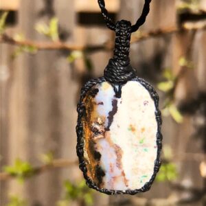 PETRIFIED WOOD NATURAL Necklace, Fossil Stone Pendant, Macrame Jewelry