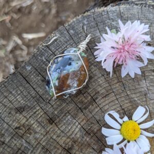 Natural opal wood pendant, fine silver petrified wood pendant, petrified wood crystal pendant, opal wood crystal pendant, natural opal wood