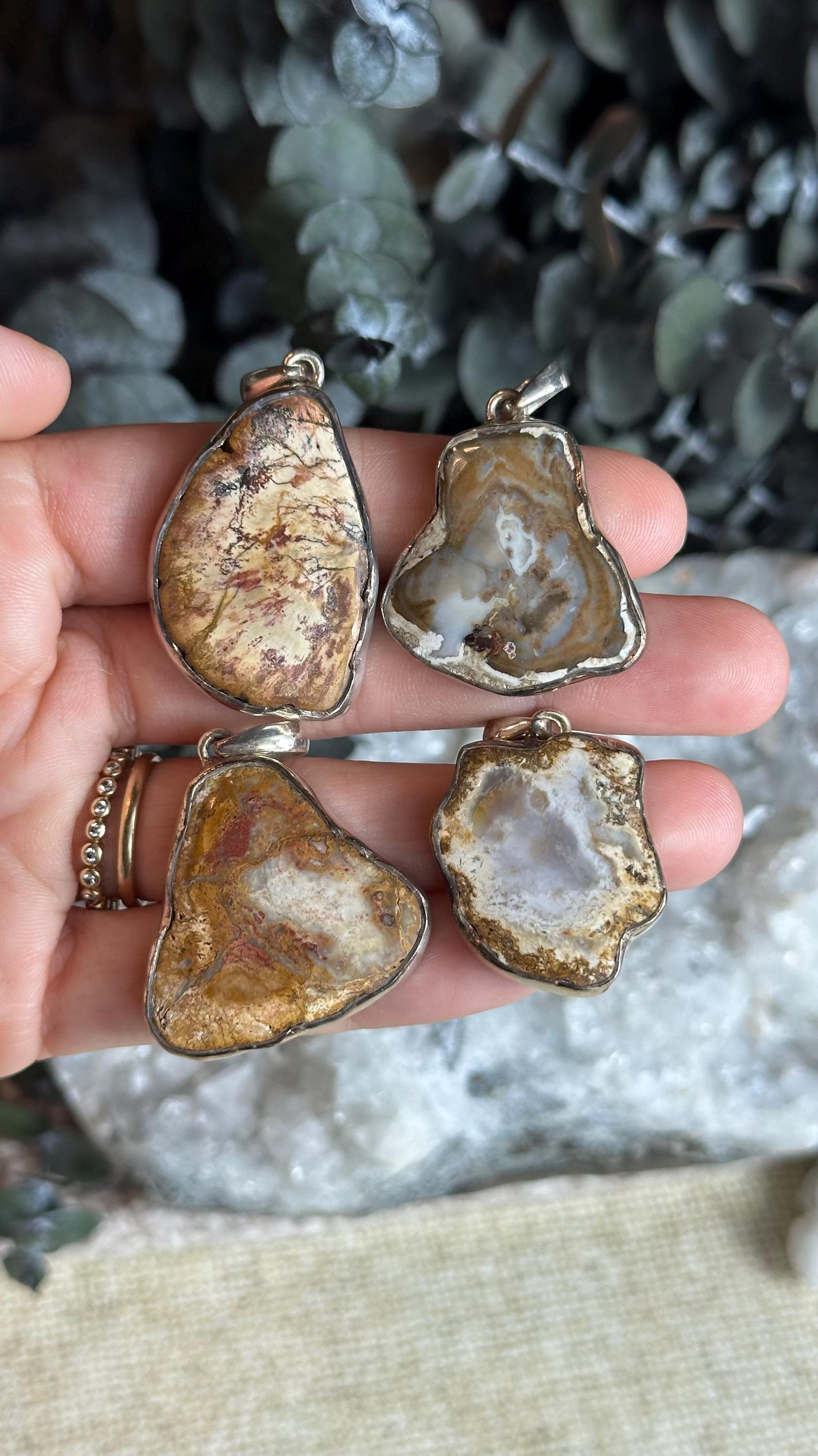 Petrified Wood Pendant Necklace .925 Sterling Silver