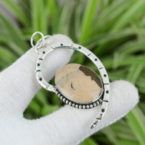 Petrified Wood Pendant: Oval Gemstone, 925 Sterling Silver