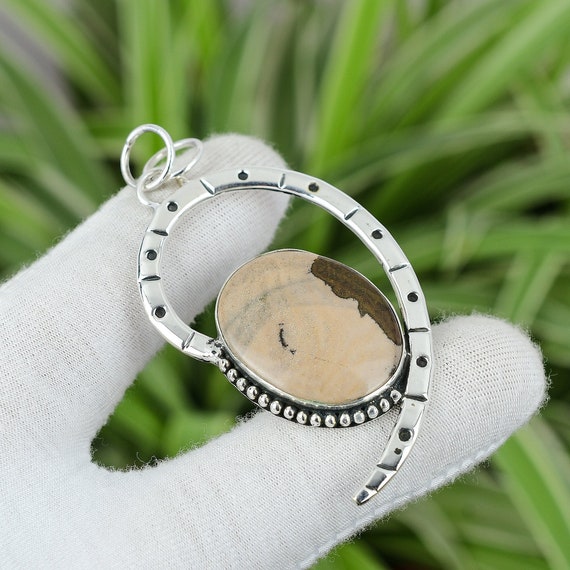 Petrified Wood Pendant: Oval Gemstone, 925 Sterling Silver