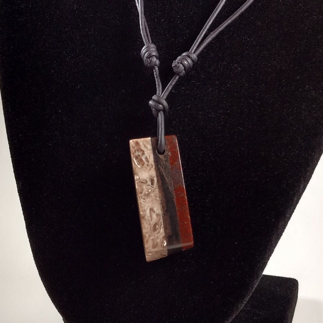 Paleo Osmunda, Petrified Wood, And Dinosaur Bone Pendant Adjustable Leather Necklace Handmade By Chris Hay Paleo Osmunda, Petrified Wood, And Dinosaur Bone Pendant Adjustable Leather Necklace Handmade By Chris Hay