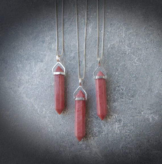 Pink Petrified Wood Necklace • Pink Petrified Wood Point Pendant Sterling Silver