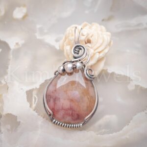 Translucent Petrified Wood Gemstone Oxidized Sterling Silver Wire Wrapped Pendant