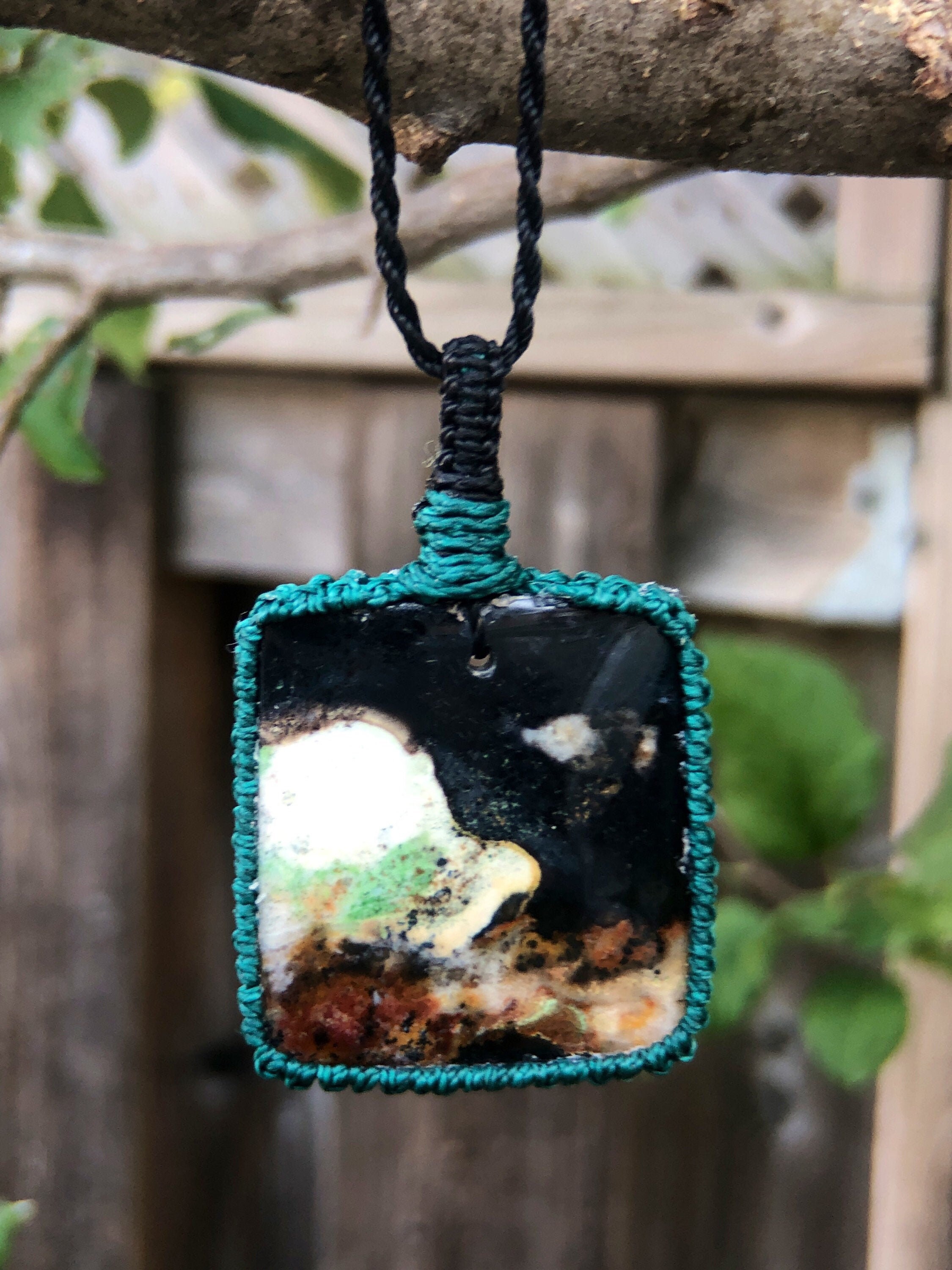 Petrified Wood Unique Necklace, Fossil Stone Pendant, Macrame Jewelry