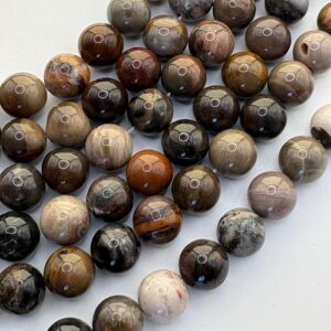 10mm Round Petrified Wood Beads. 15” Strand Of Earth Tone Beads, 38 Per Strand. Wooden Agate Beads.