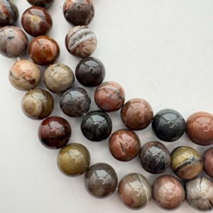 12mm Round Petrified Wood Beads. 15” Strand Of Earth Tone Beads, 33 Per Strand. Wooden Agate Beads.