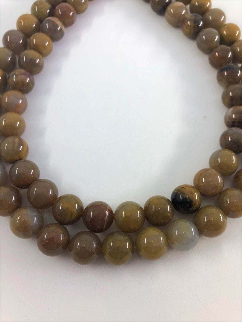 12mm Petrified Wood Beads. 15” Strand Of Yellow-brown Round Beads, Roughly 33 Beads Per Strand. Wooden Agate Beads.