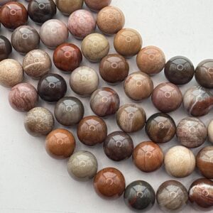 8mm Petrified Wood Beads. 15" Strand Of High Quality Earth Tone Round Beads, 45 Beads Per Strand. Wooden Agate. Lot B