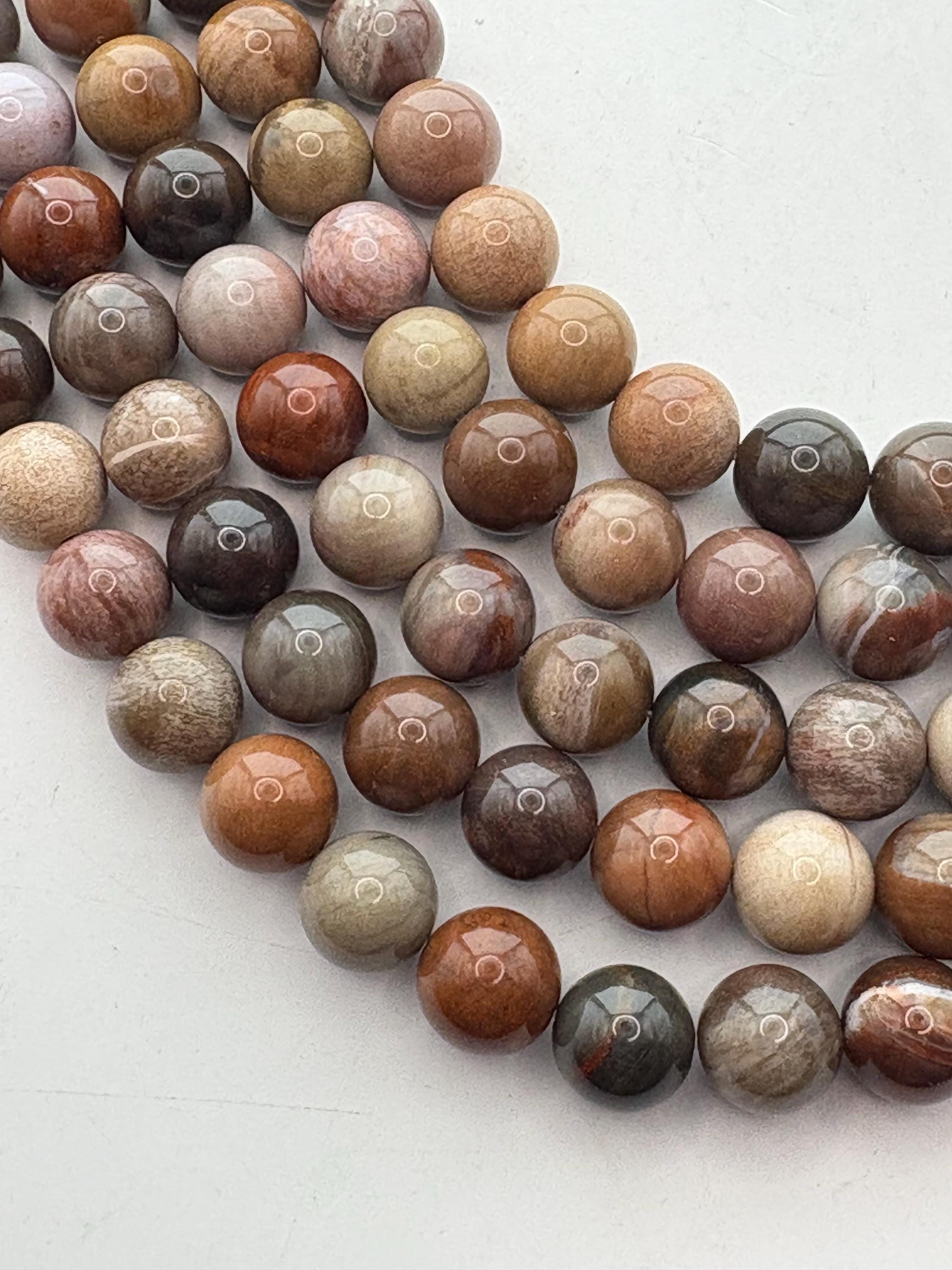 8mm Petrified Wood Beads. 15" Strand Of High Quality Earth Tone Round Beads, 45 Beads Per Strand. Wooden Agate. Lot B 8mm Petrified Wood Beads. 15" Strand Of High Quality Earth Tone Round Beads, 45 Beads Per Strand. Wooden Agate. Lot B