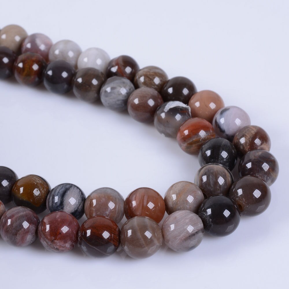 8mm Petrified Wood Fossil Round Ball Loose Gemstone Beads 16"