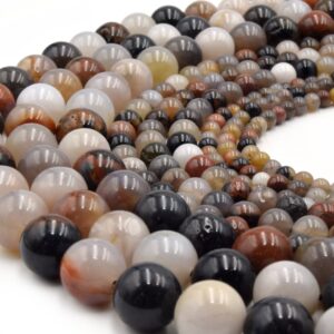 Arizona Petrified Wood Agate Beads | Smooth Round Natural Gemstone Strand
