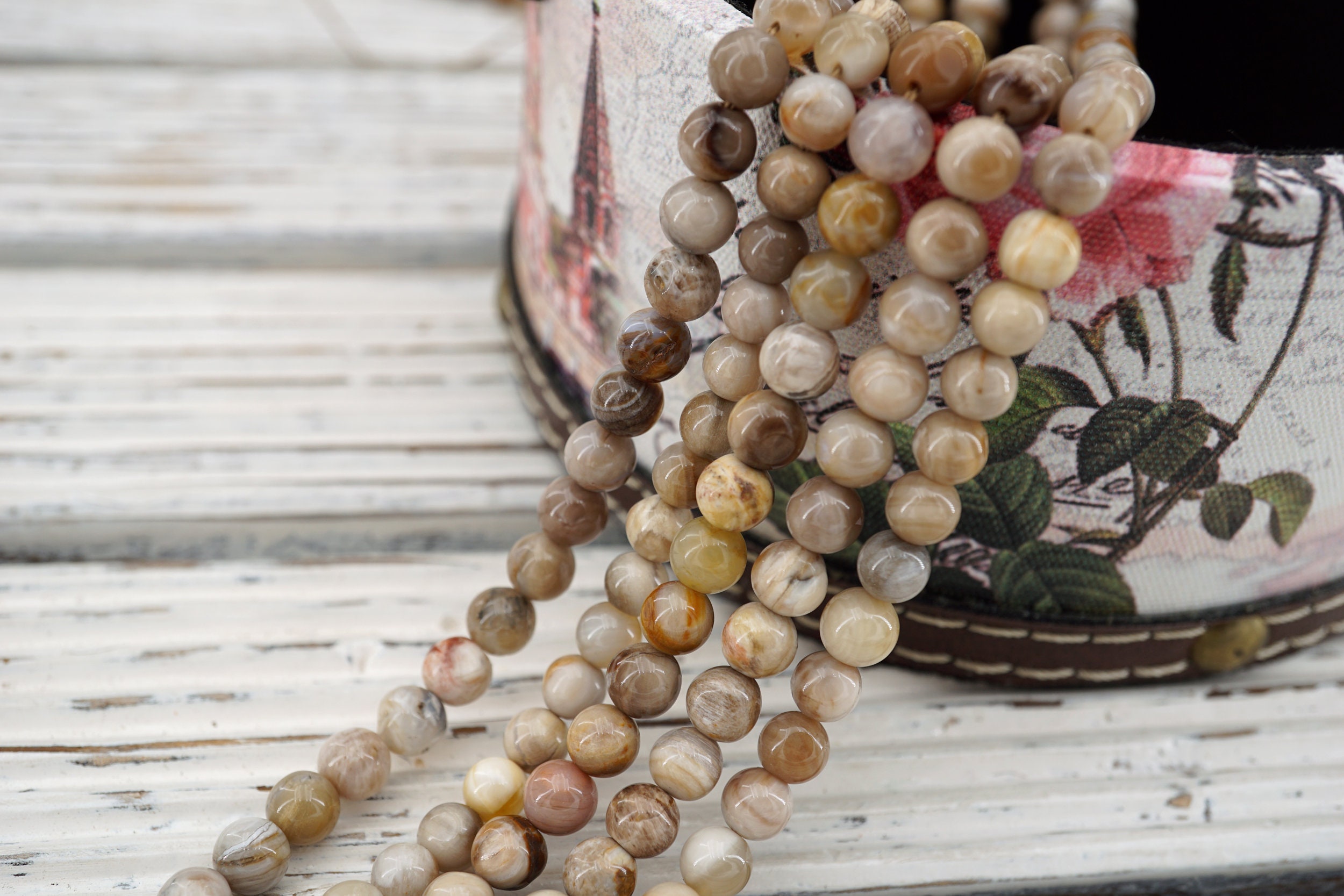 Petrified Wood Round Beads 5.5-11mm, 16 Inch Strand