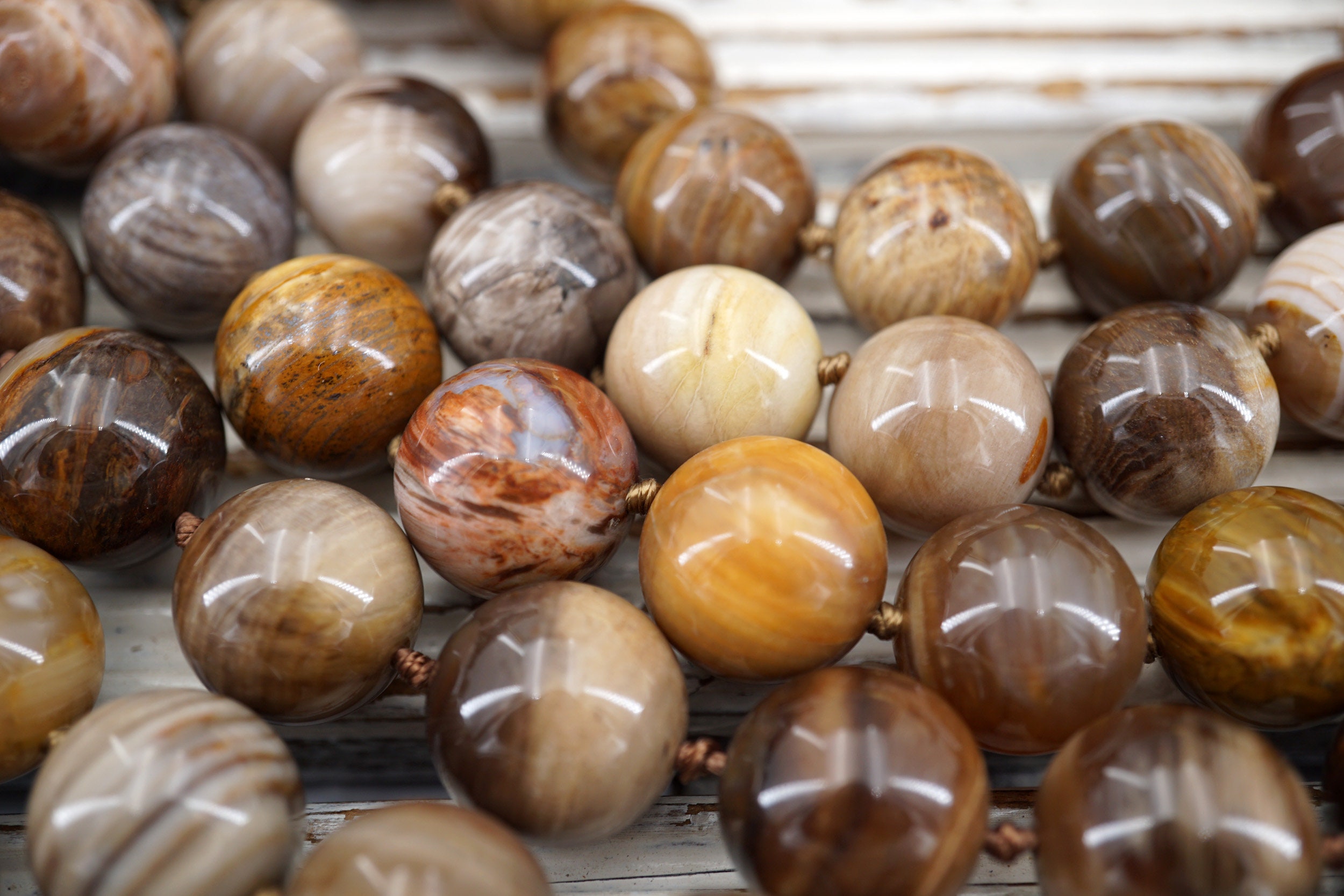 Petrified Wood Round Beads, Fossil Gemstone (15-16.5mm) (etb00848)
