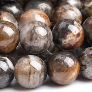 Genuine Natural Petrified Wood Jasper Gemstone Beads 7-8MM Brown and Gray Round AAA Quality Loose Beads (104277)