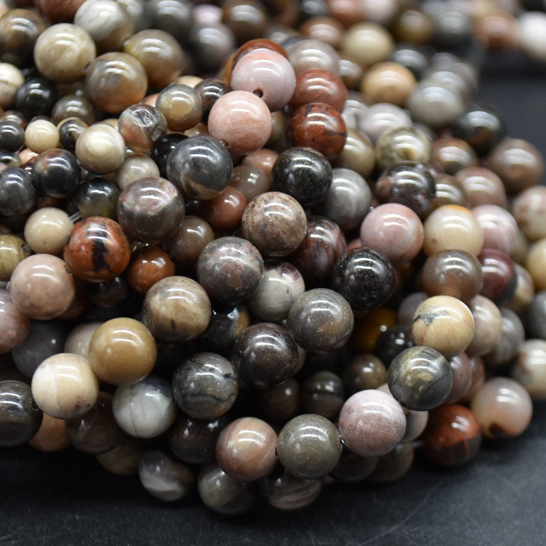 Petrified Wood Jasper Round Beads - 4mm, 6mm, 8mm, 10mm Sizes - 15" Strand - Natural Gemstone Beads For Jewellery Making | Crystal Beads
