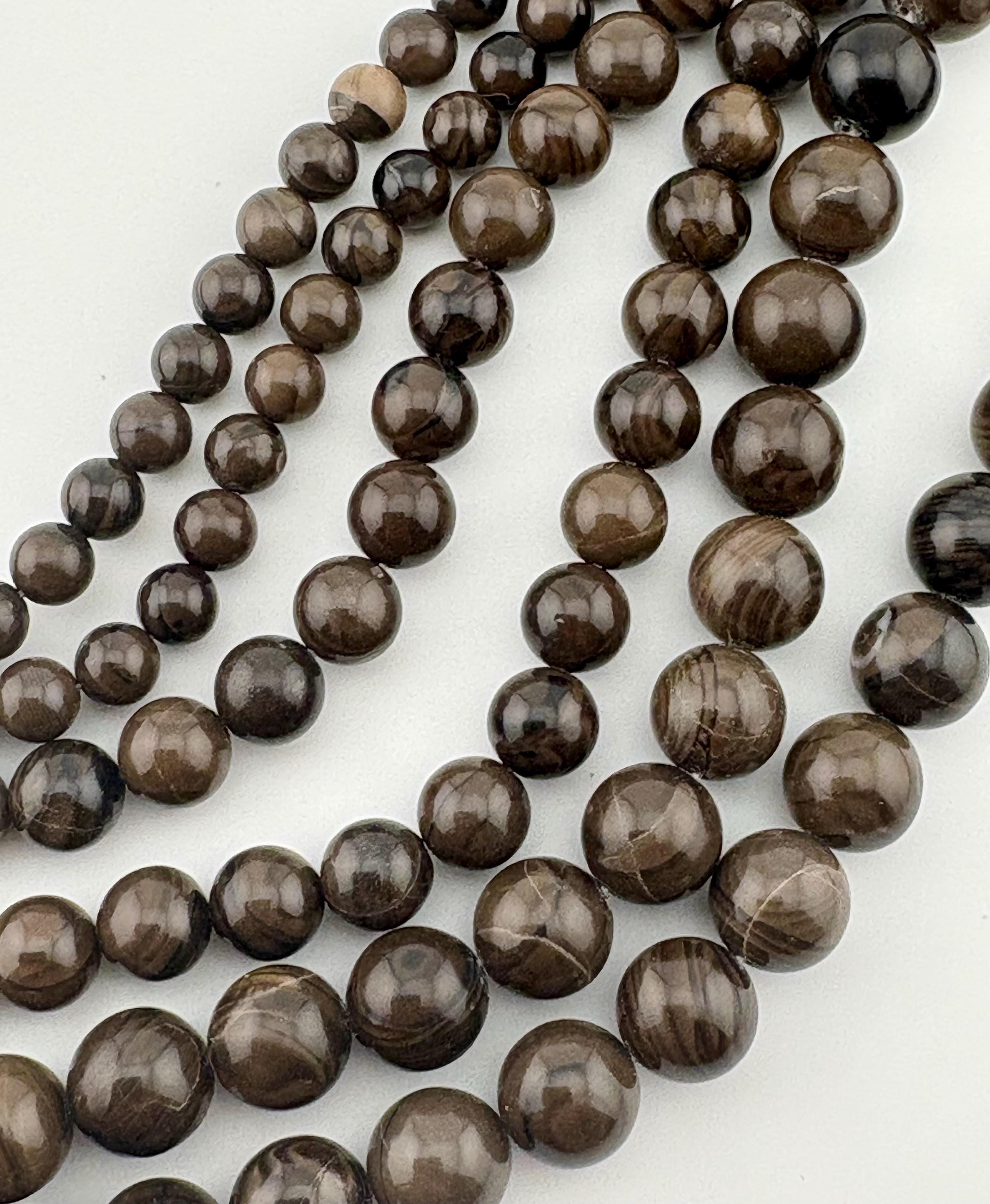 Lace Petrified Wood Gemstone Beads. 15” Strand Of Brown And Black Round Beads, Avail. 6-10mm. Lace Wooden Jasper. Antique Jasper. Lace Petrified Wood Gemstone Beads. 15” Strand Of Brown And Black Round Beads, Avail. 6-10mm. Lace Wooden Jasper. Antique Jasper.