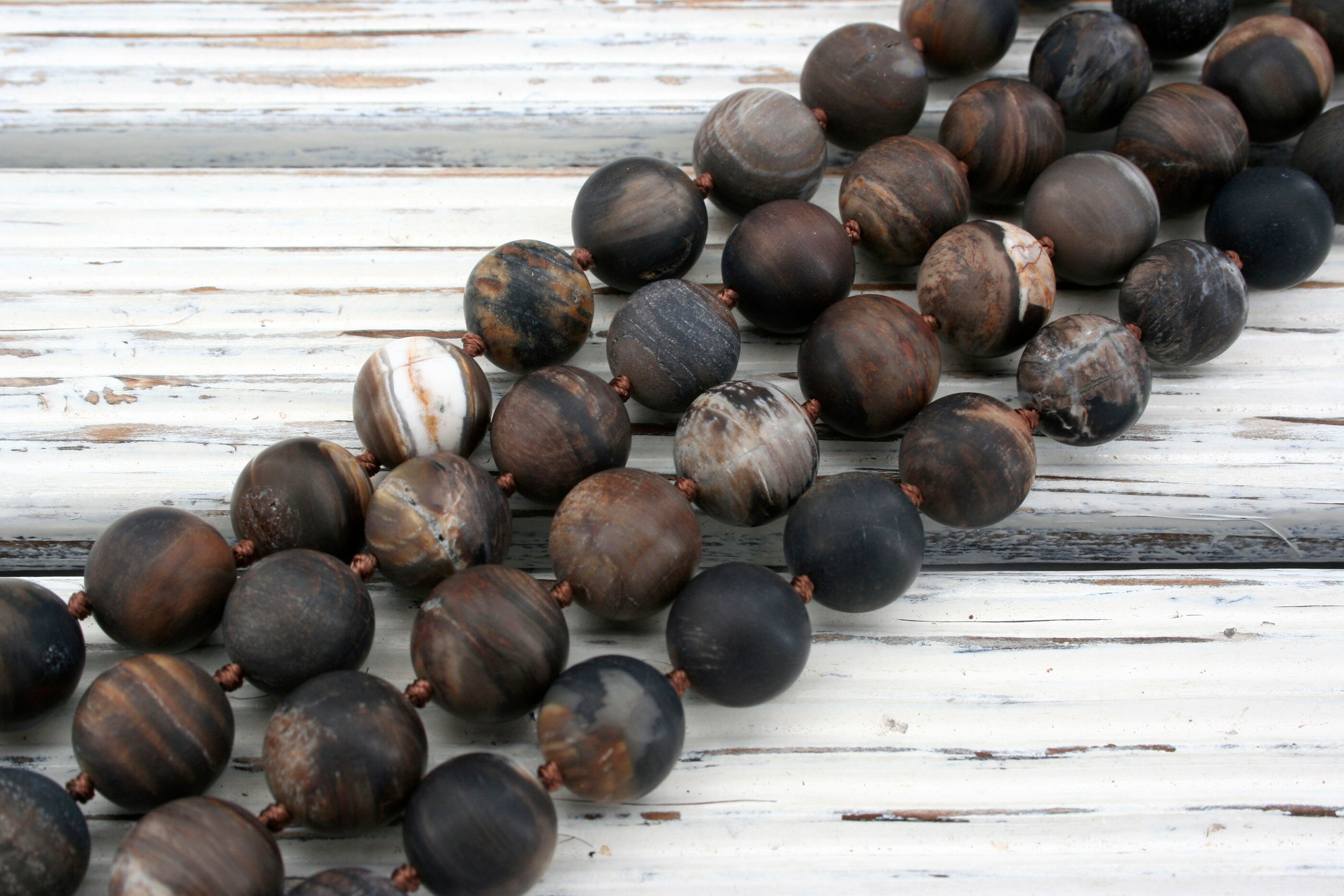 Matte Petrified Wood Opalite Round Beads, 13-13.5mm Strand  (etb00331)