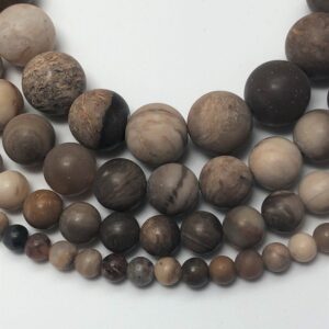 Matte Wooden Agate Gemstone Beads. 4-12mm Round A/aa Grade Beads On Full 15" Strand. Opaque Petrified Wood Beads.