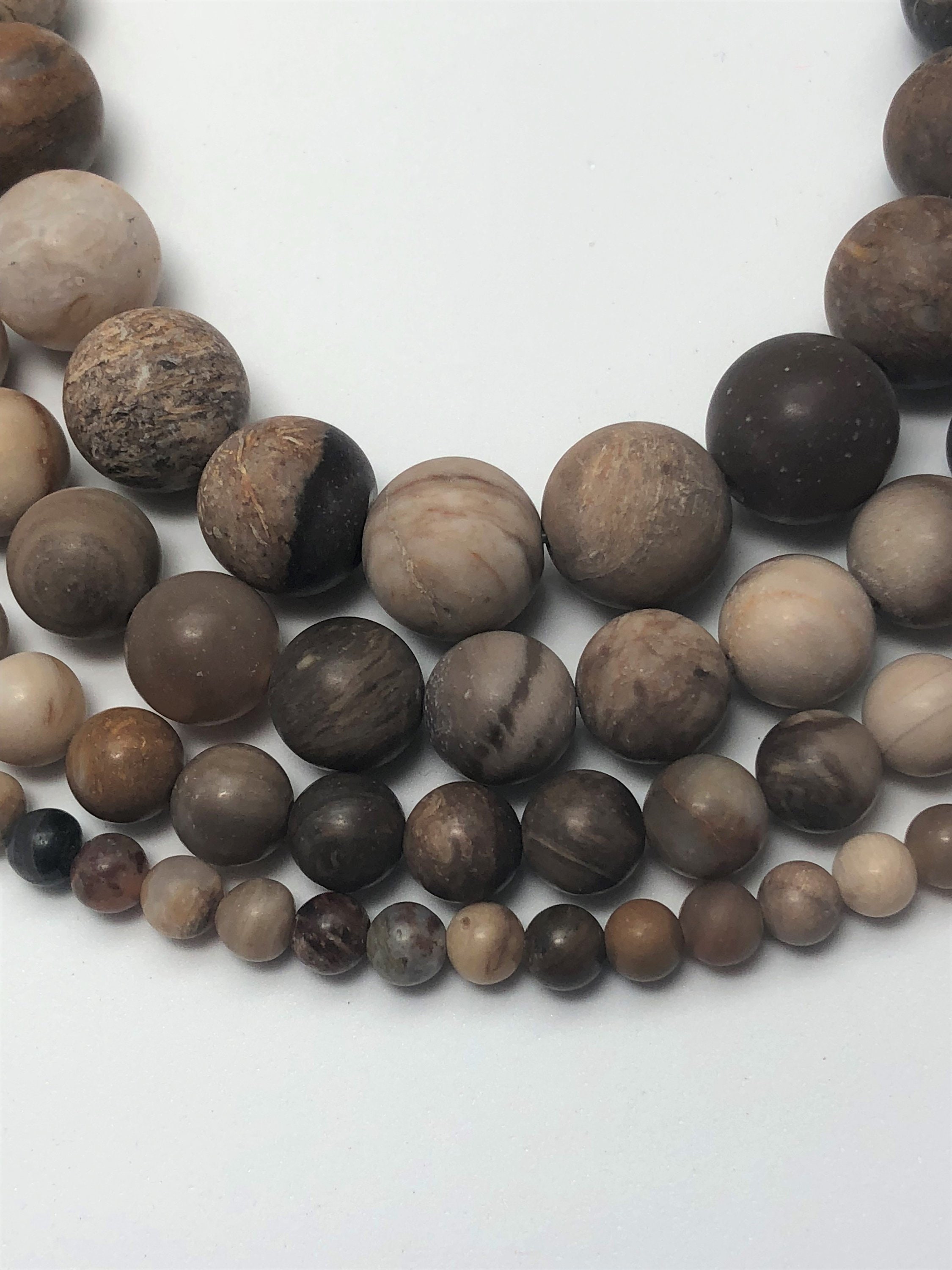 Matte Wooden Agate Gemstone Beads.  4-12mm Round A/aa Grade Beads On Full 15" Strand. Opaque Petrified Wood Beads.