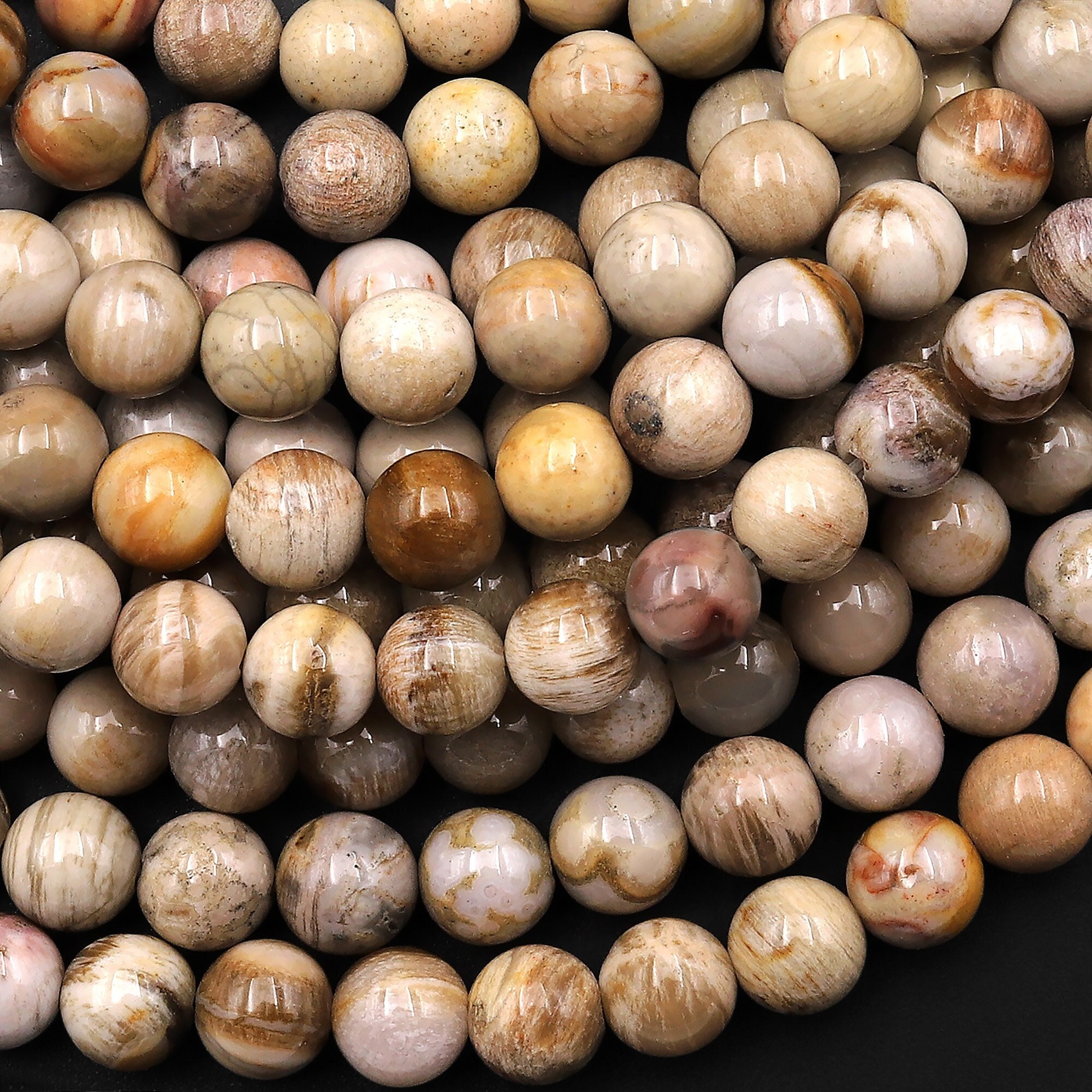 Natural Beige Petrified Wood Beads 6mm Smooth Round Beads 15.5" Strand Natural Beige Petrified Wood Beads 6mm Smooth Round Beads 15.5" Strand