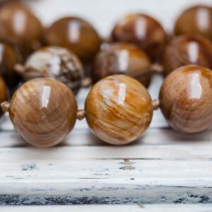 Polished Petrified Wood Round Beads 12.5-14mm, wood fossil