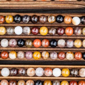 Rainbow Petrified Wood Round Beads, Arizona Gemstone Jewelry