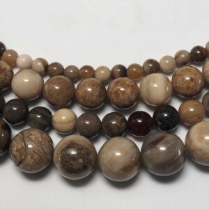 Wooden Agate Gemstone Beads. 15” Strand Of Round High Quality Beads, Avail. 4-10mm. Opaque Petrified Wood Beads.