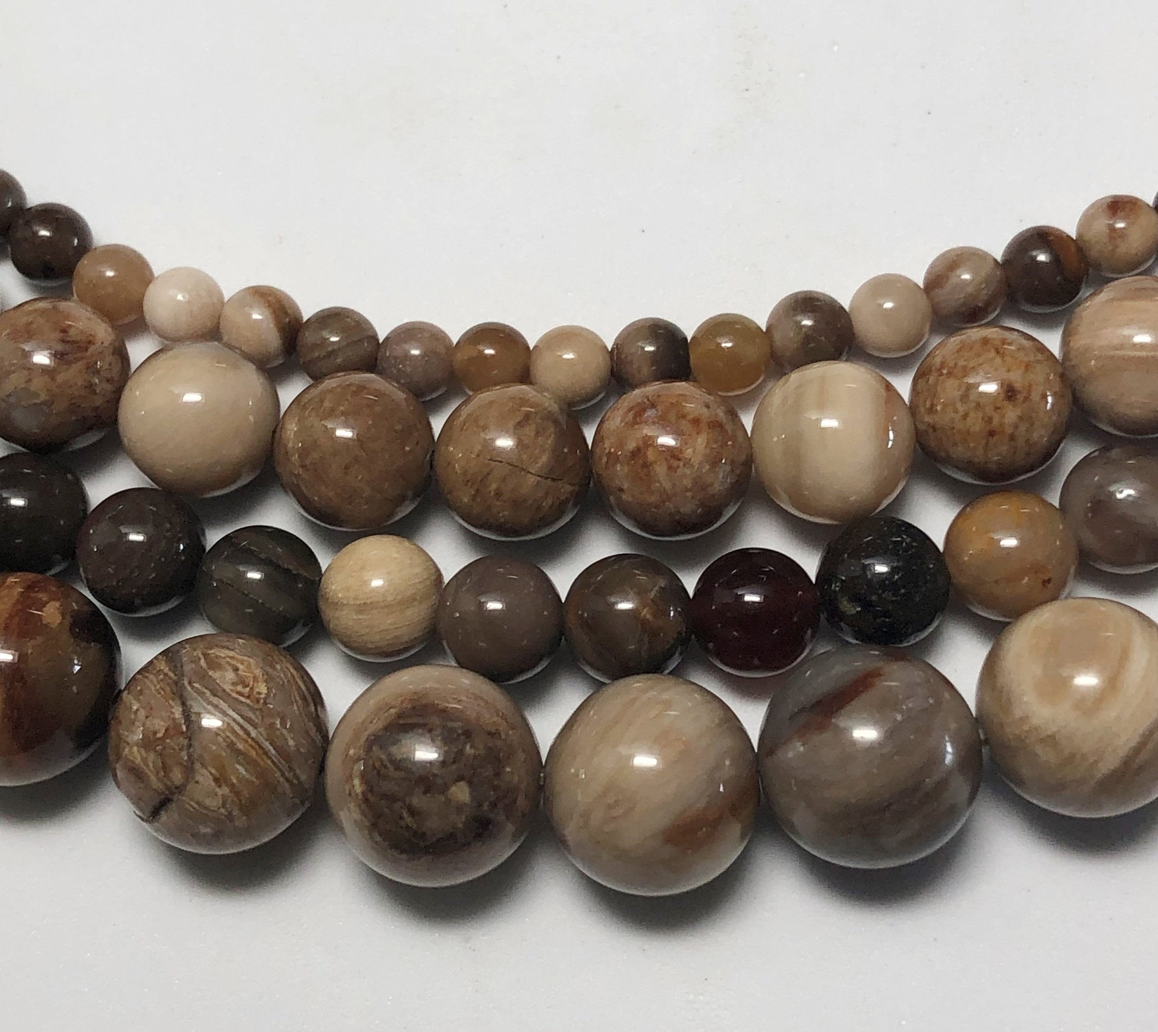 Wooden Agate Gemstone Beads.  15” Strand Of Round High Quality Beads, Avail. 4-10mm. Opaque Petrified Wood Beads.
