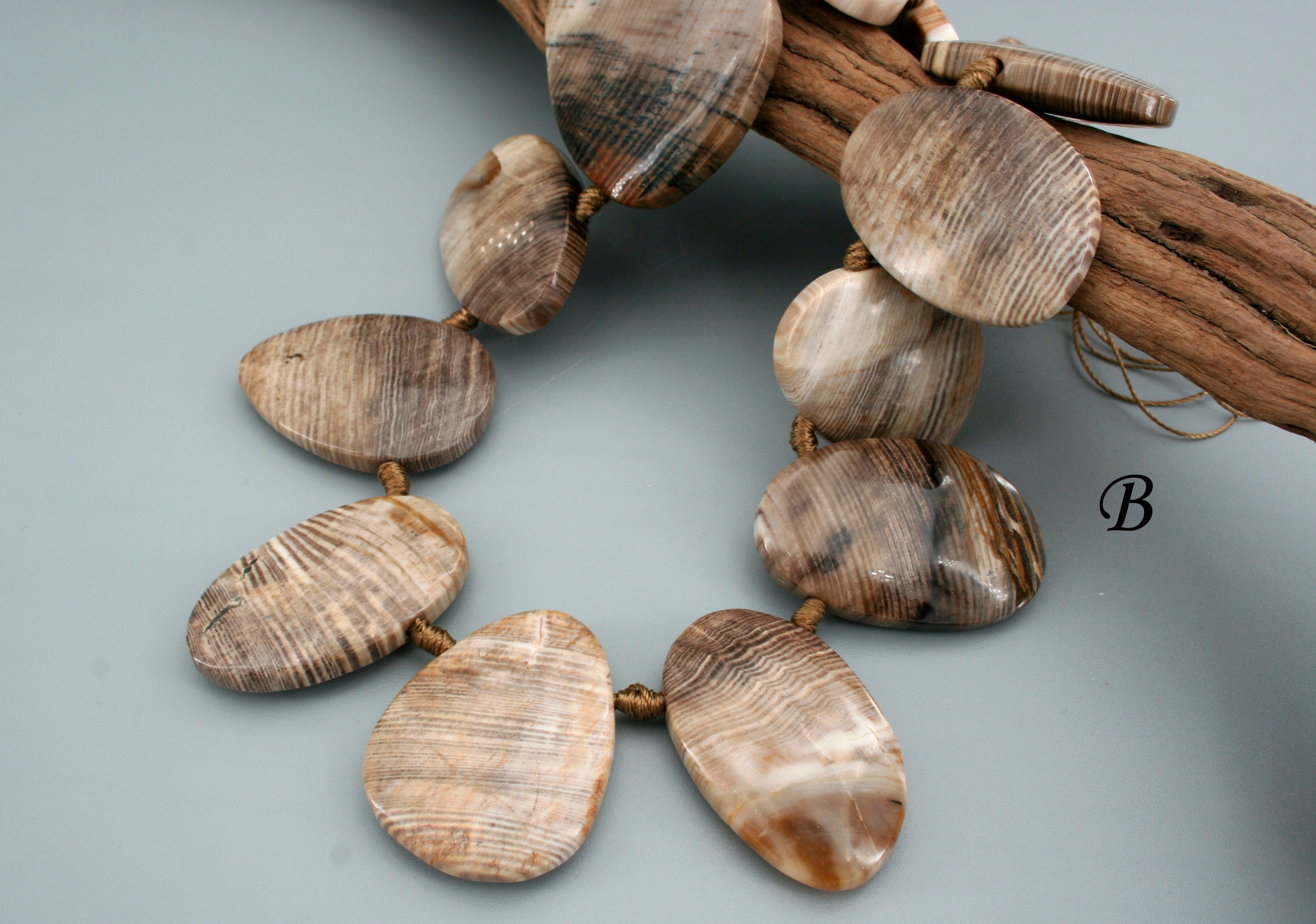 Petrified Wood Opalite Bead, Freeform Fossil Jewelry (etb00534)