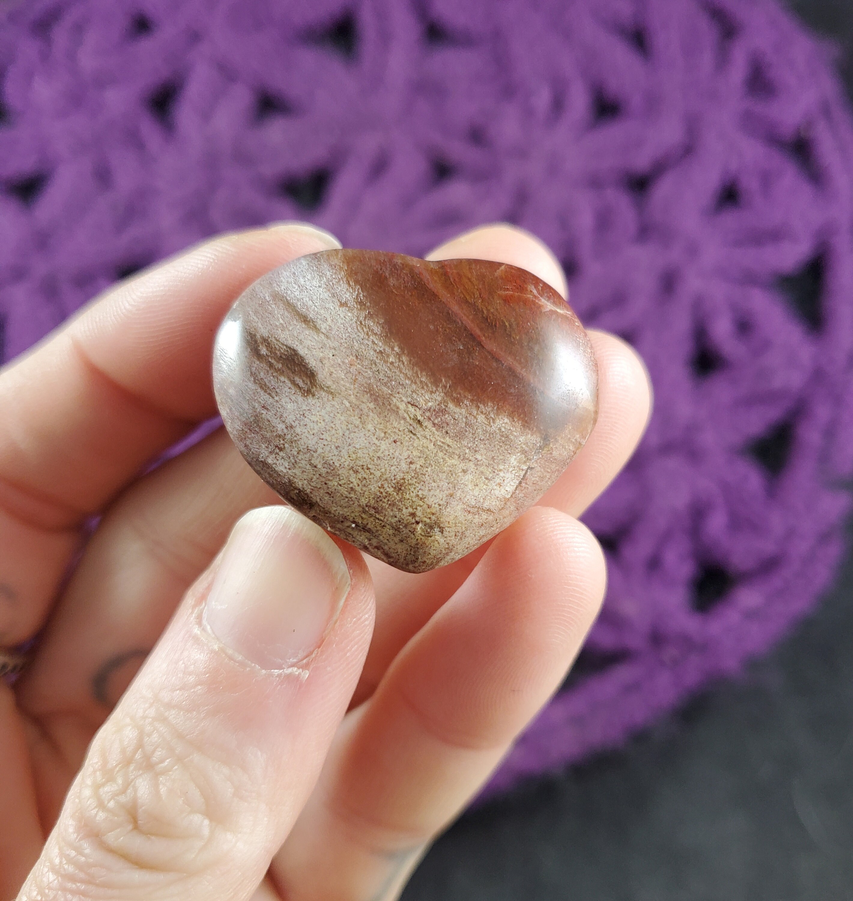 Petrified Wood Small Heart Red Brown Polished Pocket Stone Crystal Carving Natural Pet Madagascar Fossil Fossilized