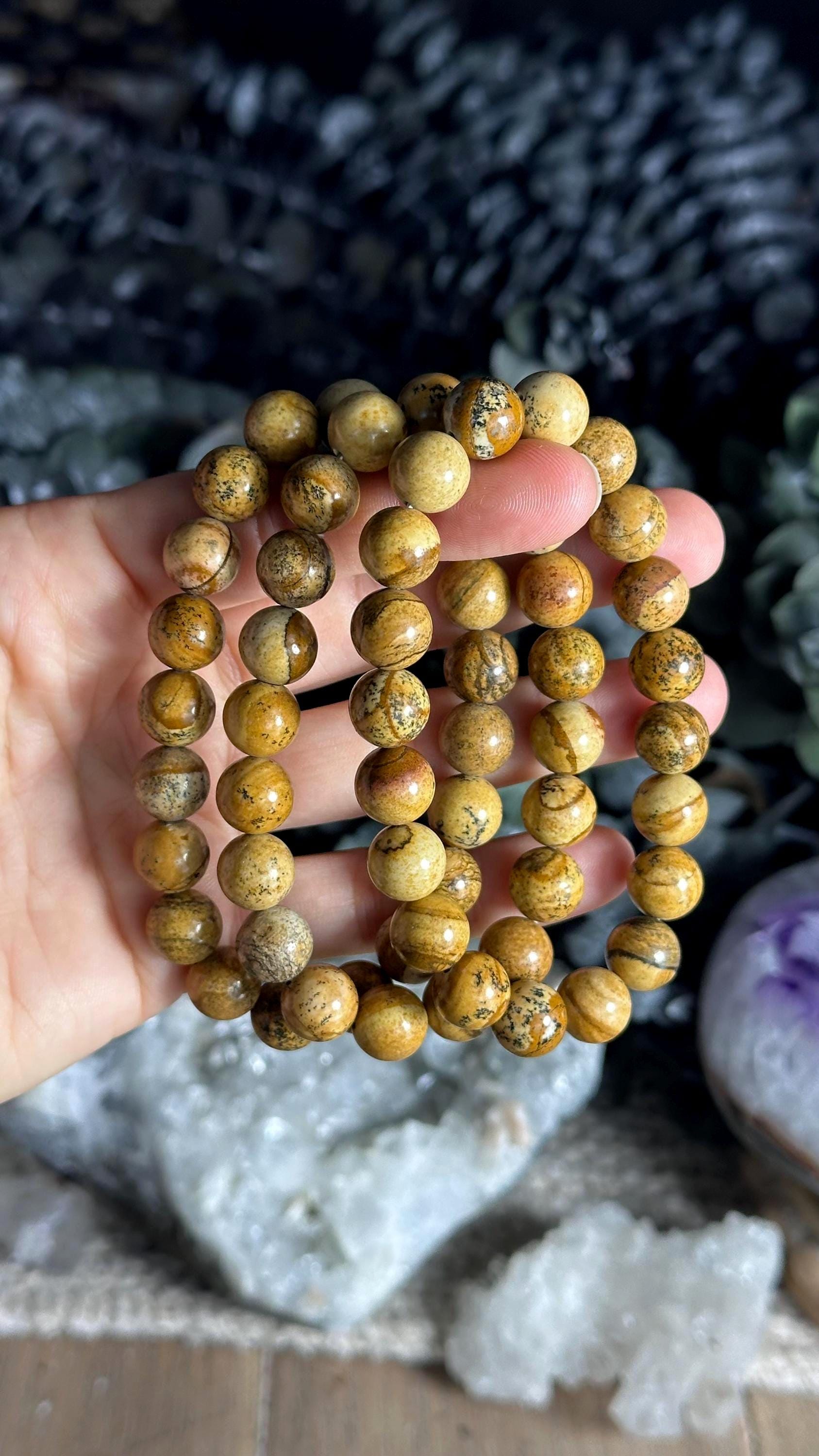 10mm Picture Jasper Bracelet, Round Bead Stretch Bracelet, Crystal Jewelry