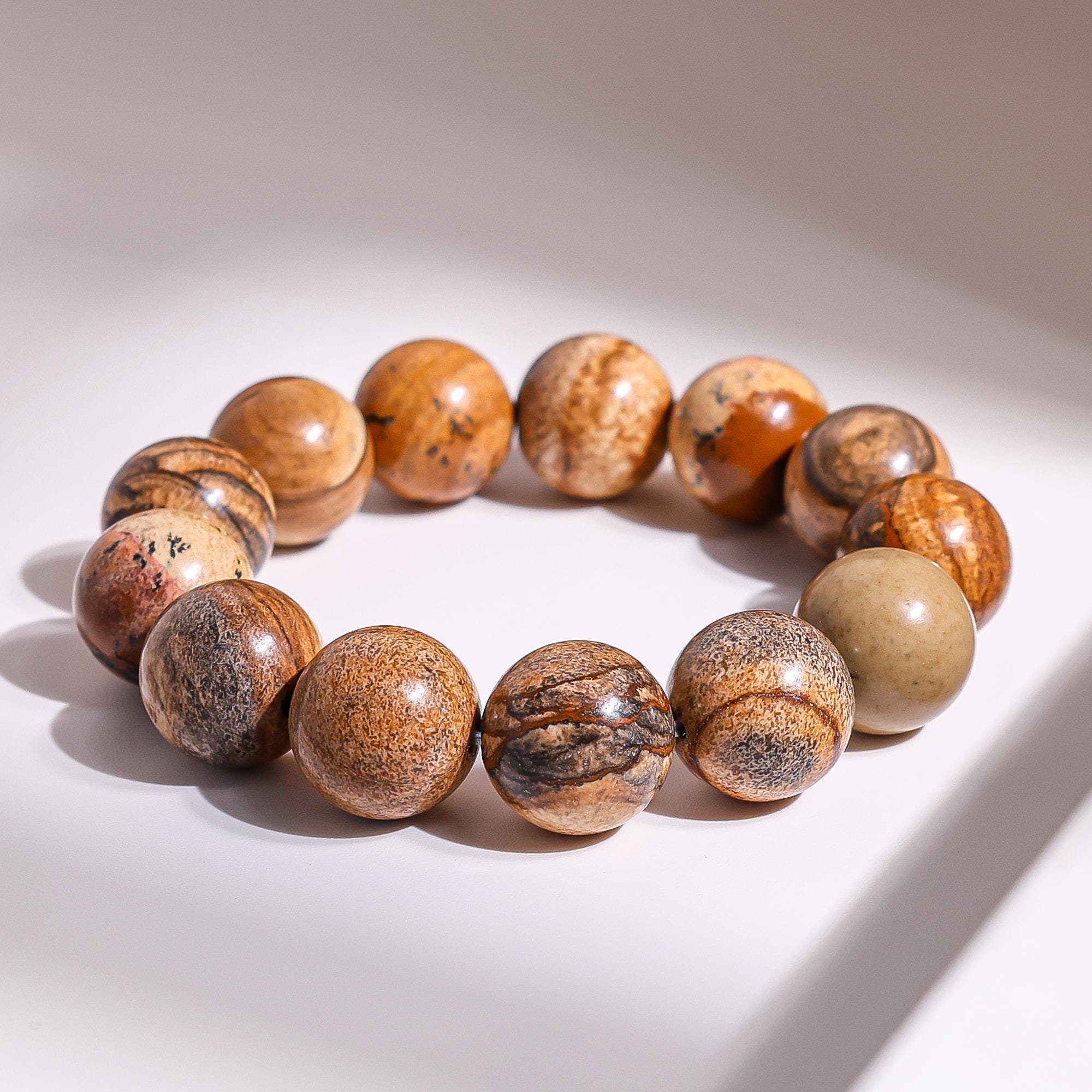 16mm Genuine Natural Wood Yellow Picture Jasper A Round Big Size Beads Gemstone Bracelet For Man And Woman,healing Crystal Bracelet