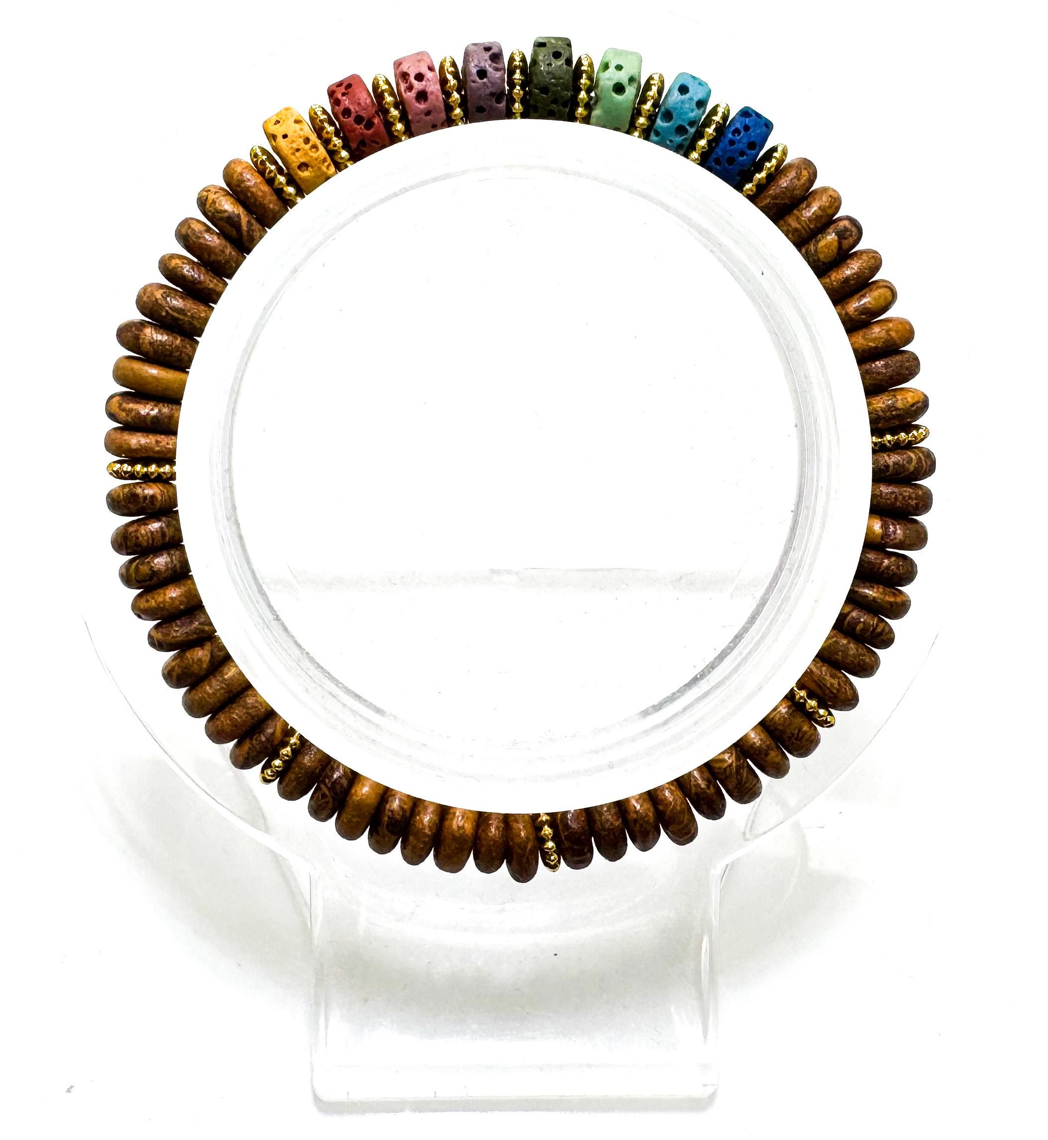 6.5" Picture Jasper & Chakra Lava Rock Bracelet – Handmade Elastic Cord, 6mm - Pgb8r6 6.5" Picture Jasper & Chakra Lava Rock Bracelet – Handmade Elastic Cord, 6mm - Pgb8r6