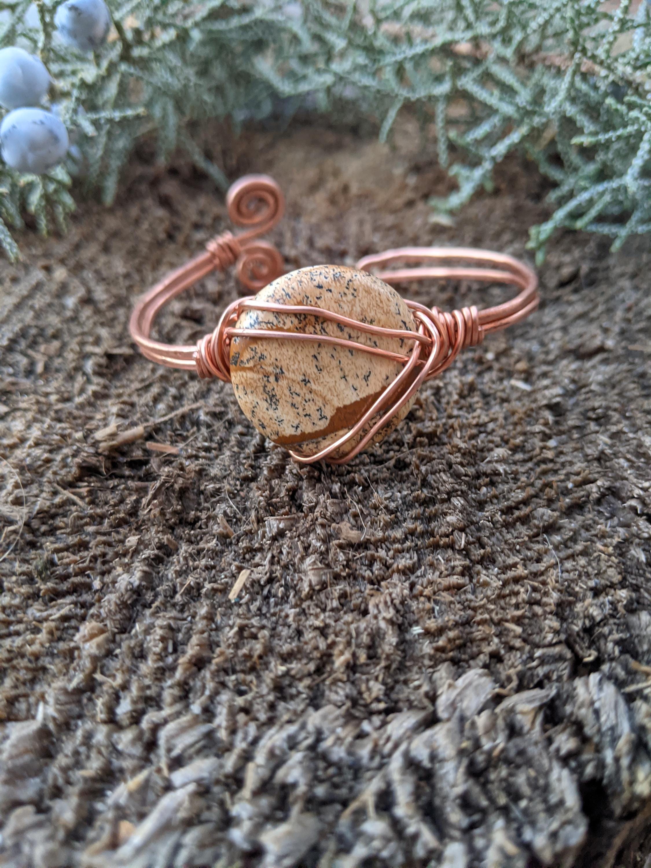 Picture Jasper Cuff Bracelet,  Natural Picture Jasper Bracelet, Picture Jasper Cuff Bracelet, Copper Jasper Bracelet, Natural Scenic Jasper